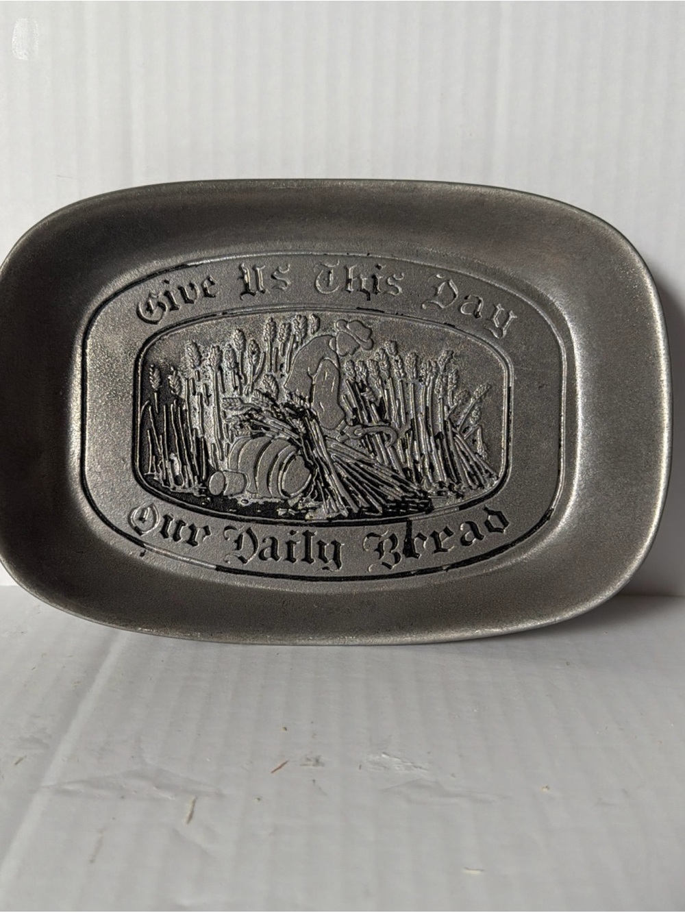 Wilton Armetale Pewter Bread Tray " Give us this day our daily bread / Read Desc